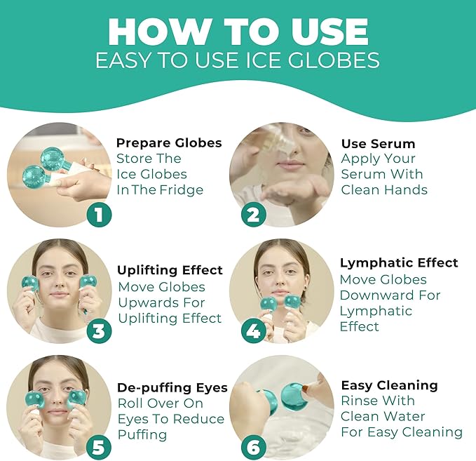 Ice Globes for Face 2Pcs – Freezer Safe Ice Globes for Facials, Skin Tightening & Anti-Aging – Reusable Facial IceGlobes for Puffiness & Wrinkles of Face, Neck & Eyes – Teal