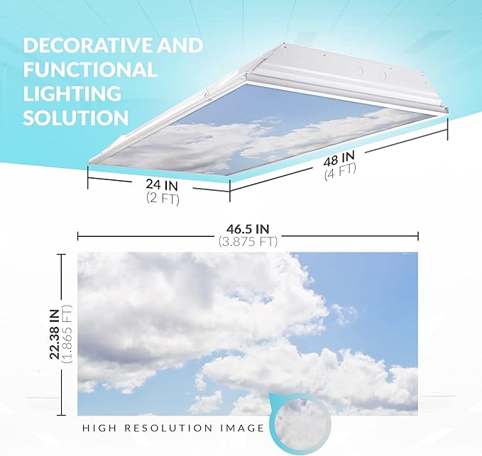 OCTO LIGHTS Fluorescent Light Covers Cloud Sky Panel for Ceiling Lights, Light Covers for Ceiling Lights Classroom 2x4 (22.38"x46.5") Backlit Film Insert for Fluorescent Light Fixtures (Pack of 1)