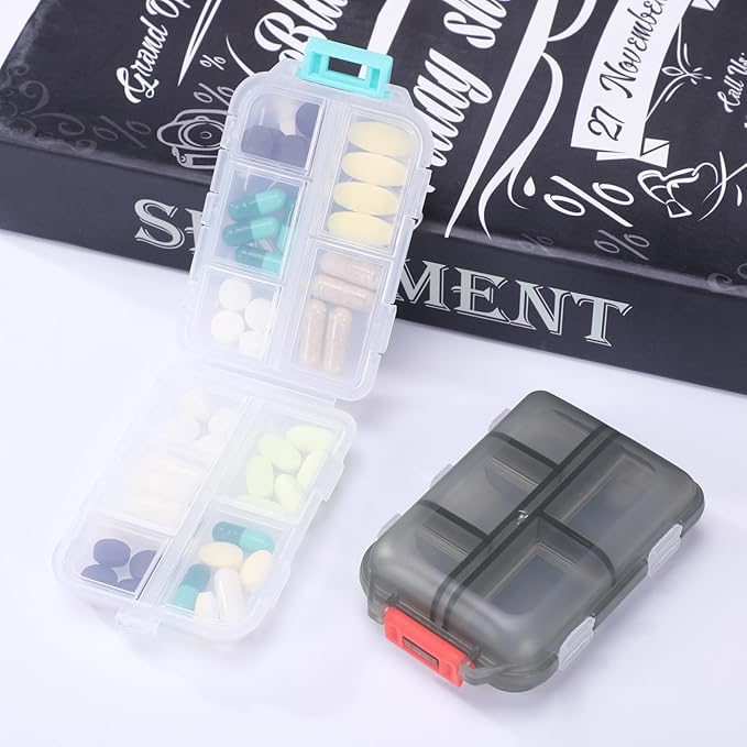 Travel Pill Organizer Portable Pocket Pill Case Small Pill Box for Purse Medicine Organizer Have 10 Compartments Storage Vitamin Fish Oil by INVODA (1PCS White+Lables)