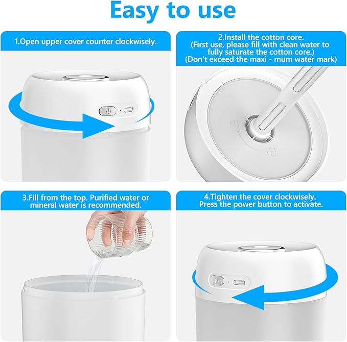 FUWANG Portable Mini Humidifier, 650ml Small Cool Mist Humidifier, USB Personal Desktop Humidifiers for Bedroom Travel Office Home Car Indoor Plants, 2 Mist Modes Quiet, Auto Shut-Off, White