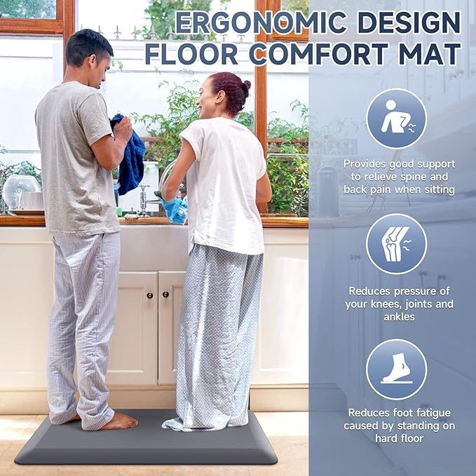 4/5 Inch Thick Kitchen Mats for Floor, StepRite Kitchen Rug for Standing Desk, Non-Slip, Thicker, Stain & Water Resistant, Comfort Anti Fatigue Floor Mat for Home, Kitchen, Office - Grey,108 * 30''