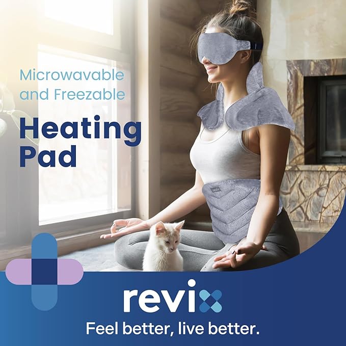 REVIX Microwave Heating Pad for Neck and Shoulders Lower Back, Warm Compress Heated Back Wrap with Weighted Plush, Hot Eye Mask, Set of 3