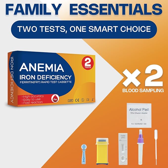 Iron Deficiency Test Kit, at-Home Iron Test kit for Anemia. 2-Pack for Quick Response and Accurate Results. Suitable for Both Men and Women.