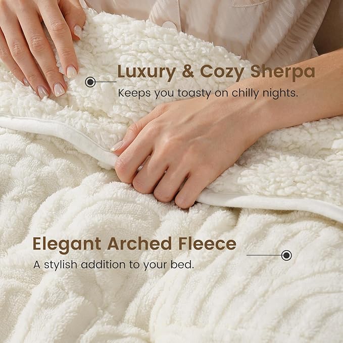 Sherpa Fleece Adult Weighted Blanket Great for Sleep, 15 lbs Dual Sided Soft Fuzzy Heavy Blankets for Couch Bed Sofa, Cozy Warm Arched Jacquard Throw for Winter (Cream White, 48" x 72", 15 Pounds)