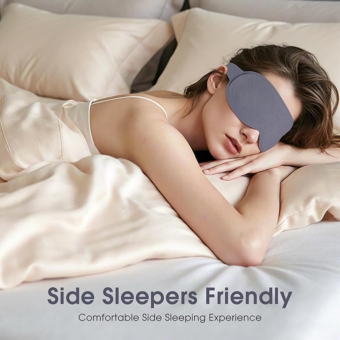 3D Sleep Mask for Side Sleepers Men & Women - Zero Pressure Eye Mask, Blackout Sleeping Mask with Soft Lycra Cotton, Light Blocking Blindfold for Travel, Nap & Night Sleep (Gray)