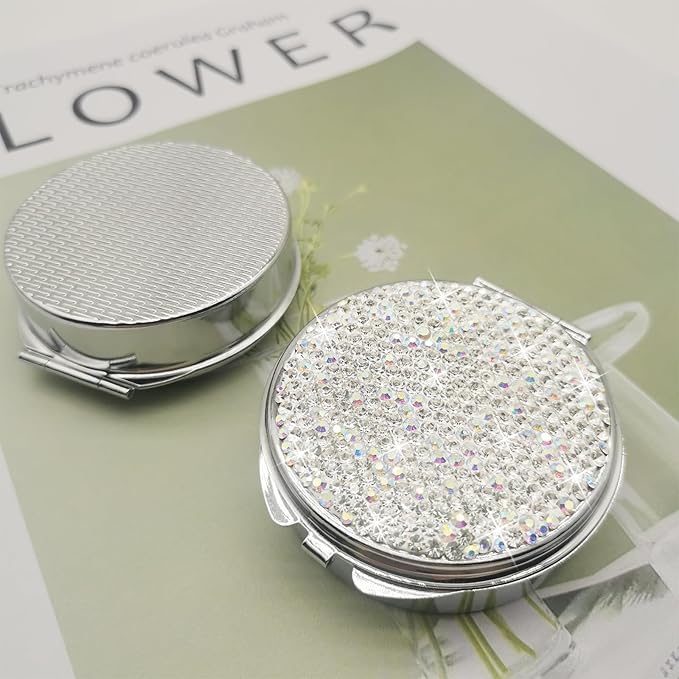 Bling Pill Case for Purse Medicine Vitamin Container Holder Pocket Pill Case Round Medicine Organizer for Vitamin/Fish Oils/Supplement Travel Medicine Kit (3 Compartment Silver)