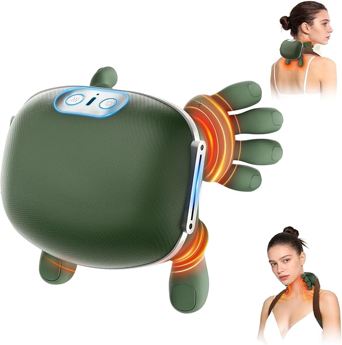 Neck Massager with Heat, Bionic Deep Tissue Shiatsu Kneading, Cordless Rechargeable Hands‑Free Wearable for Muscles, Home Office Back and Shoulder Massagers with Fingers