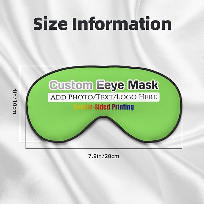 Personalized Eye Mask Add Picture Text Image Logo Custom Travel Sleeping Masks for Home Office Customized Sleep Mask for Men Women Blocks Light Adjustable Strap Neon Green