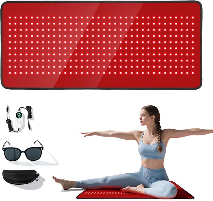 Red Light Therapy Mat for Full Body, Foldable 340 LEDs Near Infrared Light Therapy Pad, 660nm& 850nm 2in1 LEDs Light Blanket, High end Leather, 5 Power Levels UP to 65W, 29.6'x14''