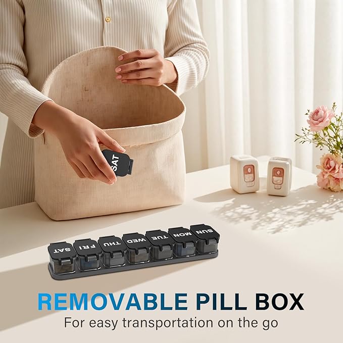 Extra Large Weekly Pill Organizer - XL Vitamin Holder with 7 Detachable Compartments, Portable Medicine Pill Organizer for Supplements, Daily Pill Case for Home and Travel,Black