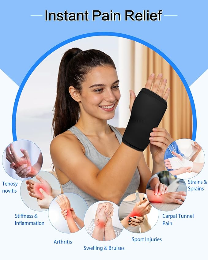 Wrist Ice Pack Wrap for Hot & Cold Therapy - Refreezable Gel Compression Brace, Ergonomic Fit, for Carpal Tunnel Relief, Comfort Arthritis, Injuries, Carpal Tunnel, Arthritis, Swelling, Tendonitis