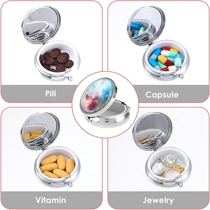 Pill Box, 2 Pcs Compartment Small Pill Case Pocket Medicine Organizer Metal Pill Container Holder for Vitamins, Medication, Fish Oil and Supplements