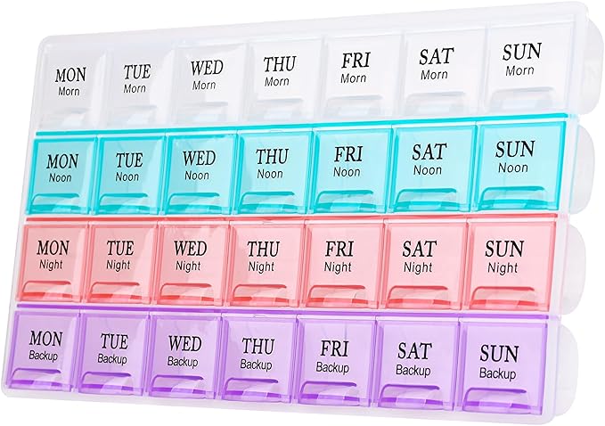 Large Weekly Pill Organizer 4 Times A Day, Moisture-Proof 7 Day Pill Box,Daily Pill Organizer,Travel Pill Cases Portable for Pills Vitamin Fish Oil Supplements