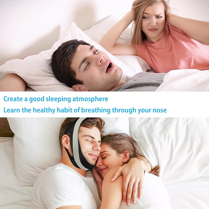 Chin Strap for Sleeping,Anti Snoring Chin Strap for CPAP Users,V-Line Lifting Mask,Adjustable and Breathable Chin Strap-Keep Mouth Closed for Effectively Reduce Snoring (Black-White)