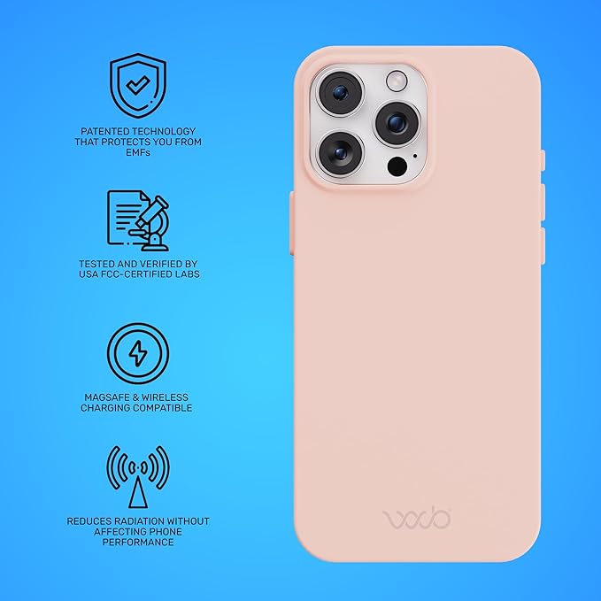 WAVEBLOCK EMF Protection Silicone iPhone Case Compatible with iPhone 16 Pro Max, Radiation Blocker, 5G Shield Reduction, Lightweight, USA Patented and Tested in FCC Lab, Pink