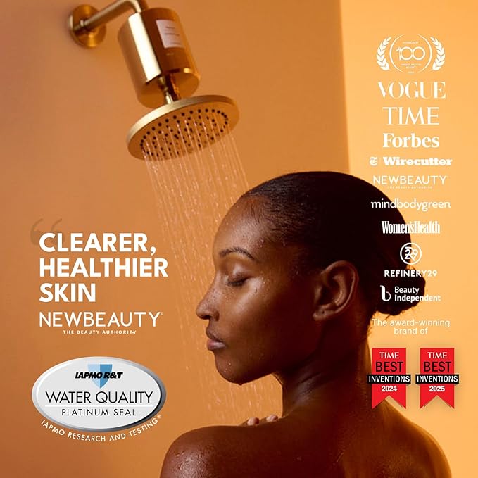 Filterbaby Titanium Shower Filter Pro - IAPMO Certified to NSF 177 Standard, Doctor Developed, Reduce up to 99% Chlorine/Chloramine/Lead/Certain Heavy Metals, Great Water Pressure, Long Lasting, Gold