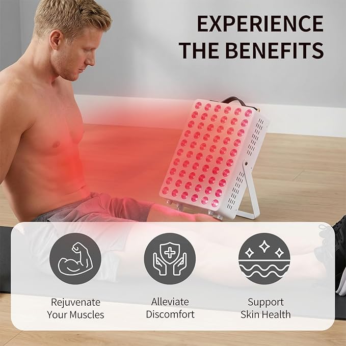 Red Light Therapy for Body, 660nm 850nm Near Infrared Light Therapy Panel with Stand and Handle, 60 Dual Chip LEDs, Ideal Xmas Gift, for Body, Face, Recovery, Sleep, Skin Health, White