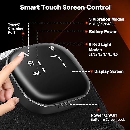 AFFLAT Red Light Therapy and Vibration Massage Knee Brace, 660nm & 850nm Near Infrared Light, Rechargeable Wireless Controller, for Knee/Shoulder/Joint/Elbow
