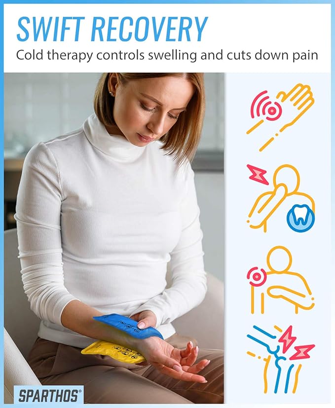 Sparthos Ice Packs for Injuries - Reusable Soft Gel Hot Cold Icepack - Medical First Aid Pain Relief - Wrap Bag Pack - Instant Icing Compress - Fits Around Wrist, Ankle (Small + Cover, Pack of 1)