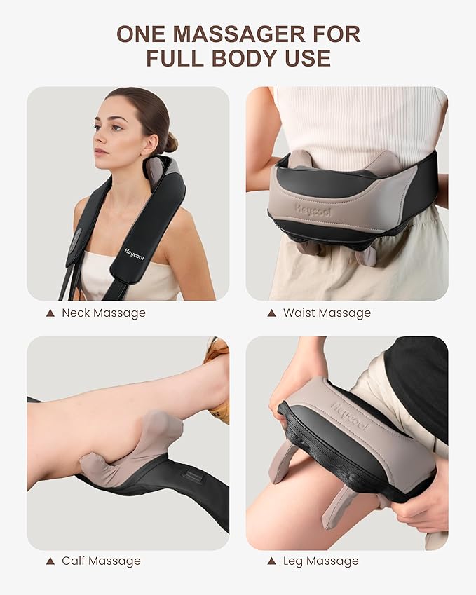 4D Shiatsu Neck Massager with Heat, Cordless Back and Neck Massager, 3 Speeds & 3 Heating Level, Lightweight Portable Shoulder Massager for Tech Neck & Commuters, Gifts for Men Women