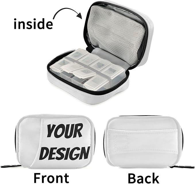 Custom Design Travel Pill Organizer Bag Compact Printed Case with Removable Box & Mesh Pocket Ideal for Daily Use Trips & Gym