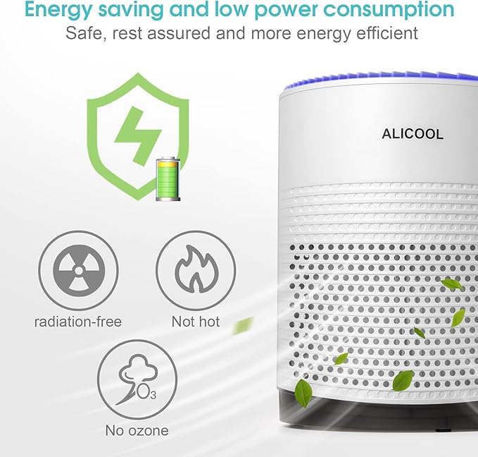 Air Purifiers - ALICOOL True H13 HEPA Air Filter Purifier for 99.97% Dust, Pollen, Mold Spores, Pets Hair, Asthma, Smoke, Sleep Mode and Night Light Air Purifiers for Bedroom Office Living Room