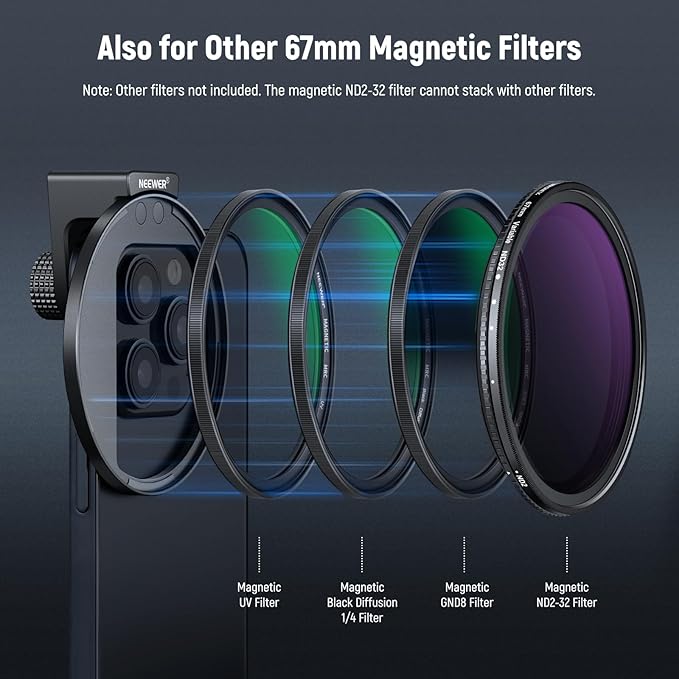 NEEWER 67mm Magnetic CPL Filter, Circular Polarizing Filter with Cold Shoe Phone Camera Lens Clip, Photography Accessories Compatible with iPhone 17 16 Android Samsung Galaxy S25 Ultra