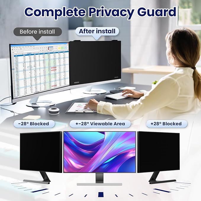32 Inch Privacy Screen for Computer Monitor 16:9 Aspect Ratio,Magnetic Anti Glare Blue Light Hanging Private Protector Eye Care,32in Removable Anti Spy Filter Shield for Digital Workplaces
