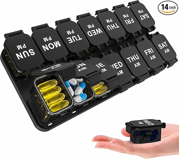 Extra Large Weekly Pill Organizer - Waterproof Pill Box 2 Times a Day, 7 Day Am Pm Medicine Pill Organizer for Supplements, Big Daily Pill Case Holder with Detachable Container for Vitamin/Fish Oil