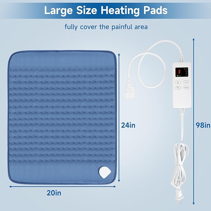 Electric Heating Pad for Neck and Shoulder and Back Muscle Pain Relief, 20"x24" Large Heating Pad 6 Heat Settings Heat pad Christma s Gifts for Men (Blue)