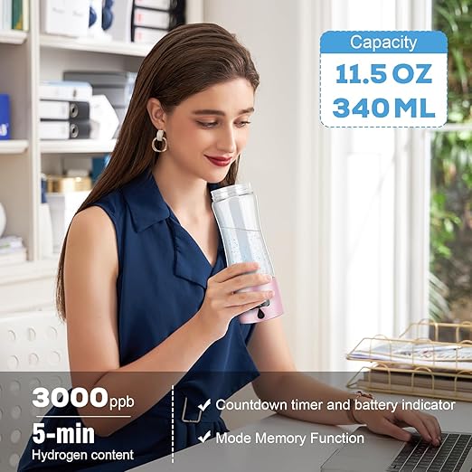 Hydrogen Water Bottle Generator with SPE/PEM Technology, Anlewo Portable H2 Water Ionizer Machine,5000PPB,6 Hours Hydrogen Retention for Family Friends Office Travel Sports Fitness(Pink)