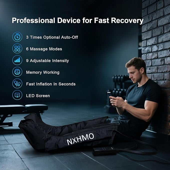 Leg Massager with Heat and Compression, Foot Massager for Circulation and Pain Relief, Sequential Air Compression Boots Recovery System with 9 Intensities 6 Modes,3 Heating for Athletes
