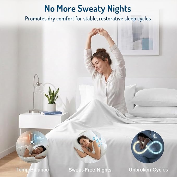 Degrees of Comfort Coolmax® Cooling Bed Sheets Twin XL Size for Hot Sleepers, Moisture Wicking Sheet Set for Night Sweats, Deep Pocket, Ultra Soft, Cozy for All Seasons, White 3 Pieces