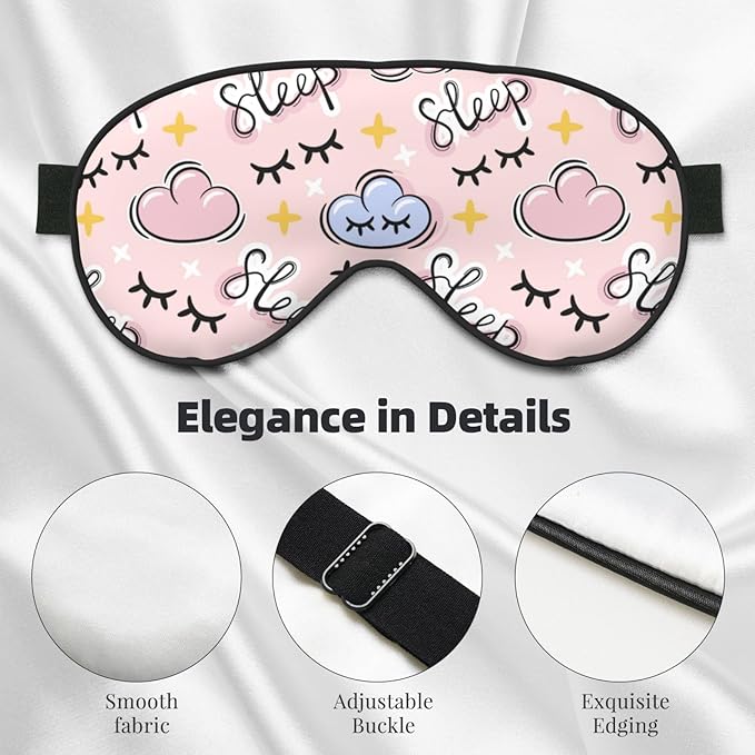 Cute Cloud Sleep Mask Eye Mask with Adjustable Strap Eye Sleep Shade Cover Blocks Light for Women Men Airplane Travel Nap