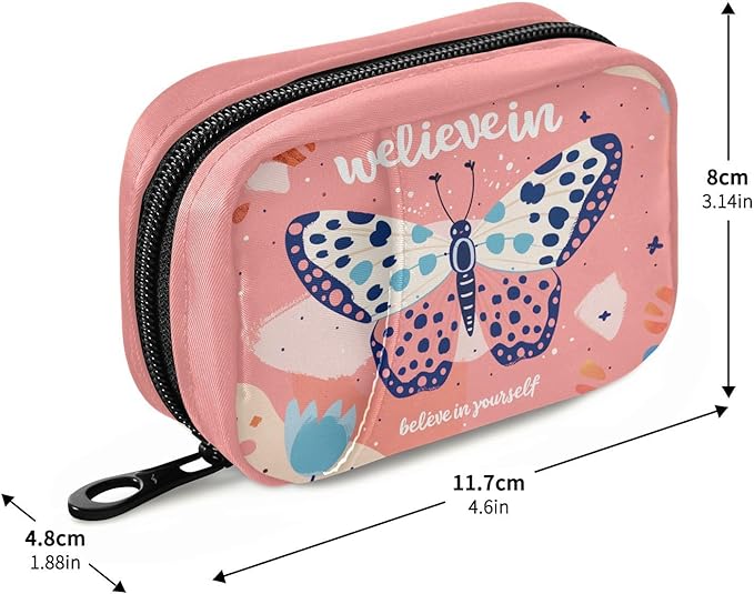 Pink Butterfly Daily Vitamin Medicine Organizer Travel Pill Organizer Daily Medicine Container Twill Pill Case Bag