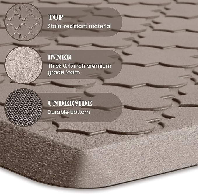 Kitchen Mat [2 PCS] Cushioned Anti-Fatigue Floor Mat Water Resistant Non-Skid Ergonomic Comfort Foam Rugs Standing Mat for Kitchen Floor Office Sink Laundry(Khaki)