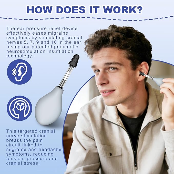 Ear Pressure Relief Suction Device, Tinnitus Relief for Ringing Ears, Portable & Effective Ear Pressure Reliever Device, Ideal for Flying, Reduces Tension with 3 Sizes of Earbuds