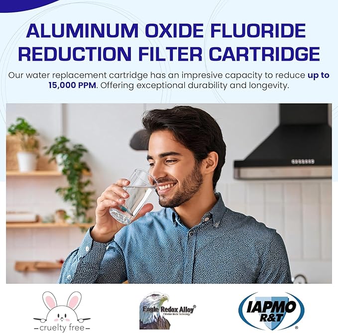 Crystal Quest Aluminum Oxide Fluoride Reduction Filter Cartridge, 4-5/8” x 20, Advanced Media, 6 GPM Flow Rate, Reduces Fluoride Up to 15,000 ppm, Long-Lasting, Easy Installation & Maintenance