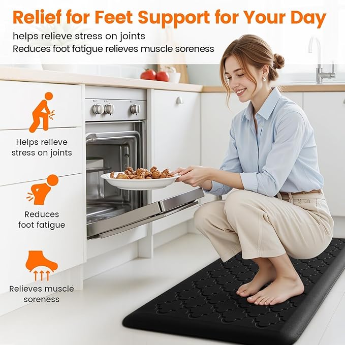 4/5 Inch Thick Anti-Fatigue Kitchen Mat Water Resistant Non-Slip Kitchen Floor Mat Ergonomic Comfort Standing Mat for Home Kitchen Office Laundry 17.3"x 28" Black