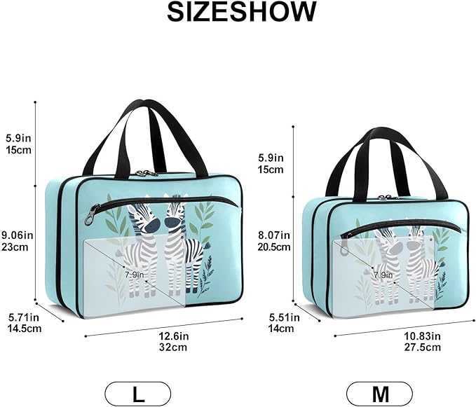 Fustylead Cute Cartoon Zebras and Leaves Empty Travel First Aid Bag Large Home Medication Bag with Zipper for Pills,Vitamin,Fish Oil,Supplements for Women and Men