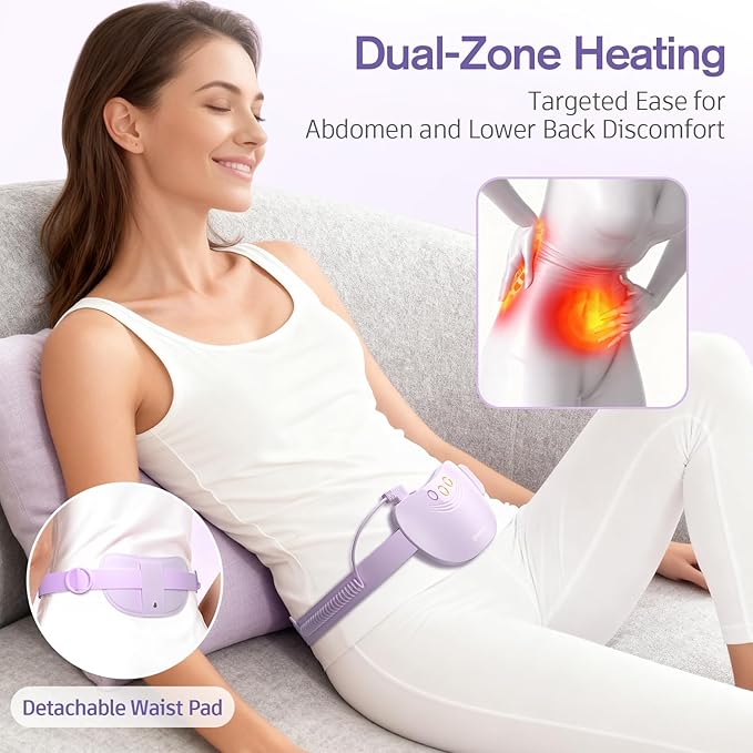 Comfytemp Portable Belly&Back Heating Pad for Period Cramps, FSA Eligible HSA Menstrual Cordless Abdominal Massager, Electric Wearable Rechargeable Belt with 3 Heat 3 Vibration 2 Intensity, Women Girl