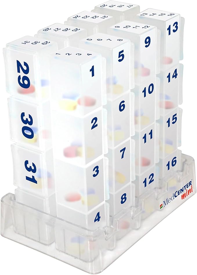 MEDCENTER Monthly Medication and Vitamin Organizer for Kitchen and Bathroom, HSA/FSA Monthly Travel Pill Holder for Medication - Gift for Mom, Dad, Elderly, Seniors