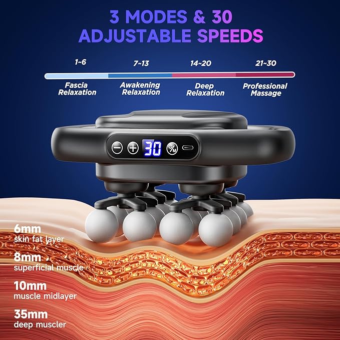 16 Head Mini Massage Gun, 3 Modes and 30 Intensities, Upgraded Deep Tissue Massage Gun for Back, Shoulders, Legs, Body Muscle Pain Relief, Compact and Portable Gift for Men, Women