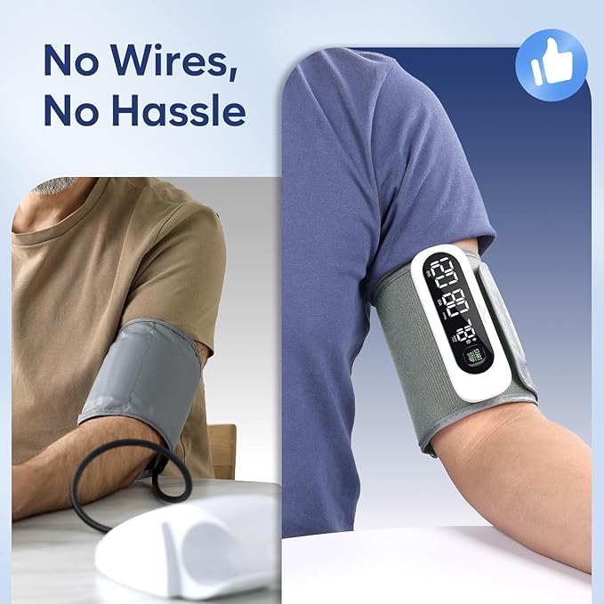 Wireless Bluetooth Blood Pressure Monitor for Home Use: Easy@Home Rechargeable BP Machine with Large Cuff, Free MyHeartPal App, One-Piece Design, Compact & Portable, iOS & Android Compatible, EBP-96B