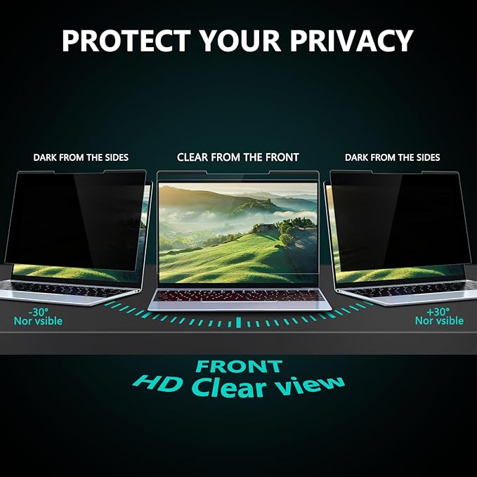 FILMEXT Magnetic Laptop privacy screen 15.6 inch for 16:9 Widedisplay, Removable Laptop Privacy Screen Shield Anti Glare Blue Light Filter for HP/Dell/Acer/Lenovo/Asus