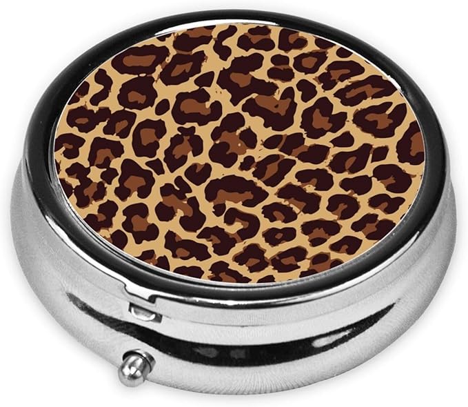 Men Women Round Pill Box Medicine Pill Case, Wild Cheetah Leopard Print Portable Medicine Tablet Vitamin Holder Organizer for Purse Pocket Travel Gift