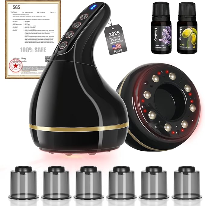Upgrade 8-in-1 Cupping Kit for Massage Therapy【TOP.1 Germany Control System-100% Smart Massage】【Gua Sha +Red Light Therapy】【NO.1 Split Design】Cupping Set for Targeted Pain Relief,Knots (Black)