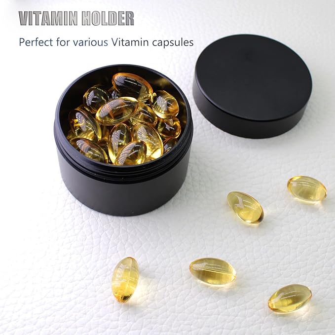 Portable Daily Pill Case, Heavy Duty Aluminium Alloy Round Pill Box, Waterproof Travel Pill Organizer, Pocket Purse Medicine Vitamin Holder EDC Container for Outdoor Camping Working