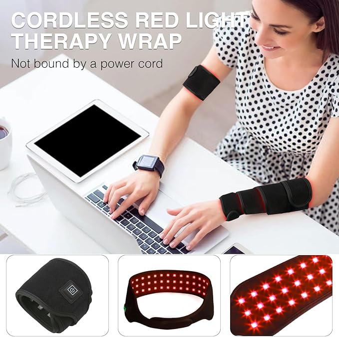Red Light Therapy Belt for Body, 37'' Cordless Red Infrared Light Wrap for Neck Chin Knee Ankle Hand Pain Relief, 660nm & 850nm with Pulse & Heating Modes