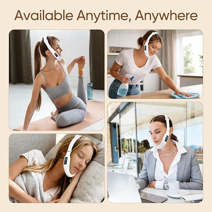 Electric Double Chin Device and V-Face Machine with 8 Modes and 15 Gear Adjustable Intensities - Intelligent Double Chin Machine for V-face